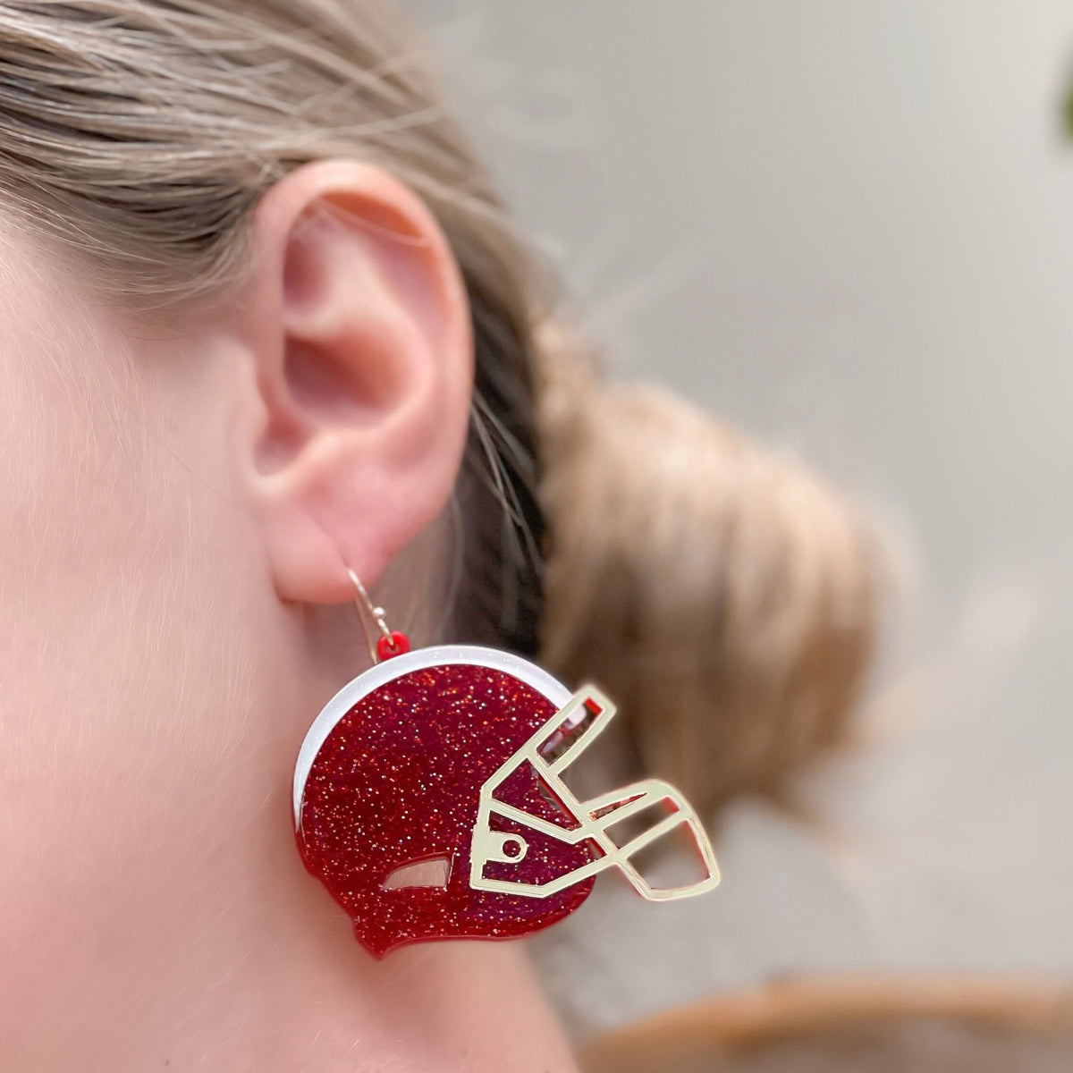 Rhinestone And Glitter Football Helmet Drop Earrings