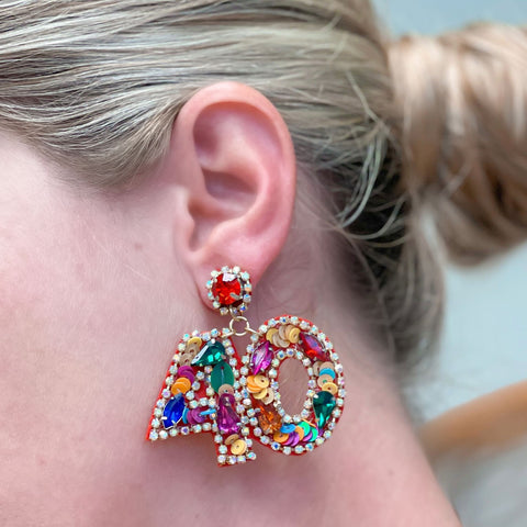 '40' Birthday Celebration Rhinestone Drop Earrings