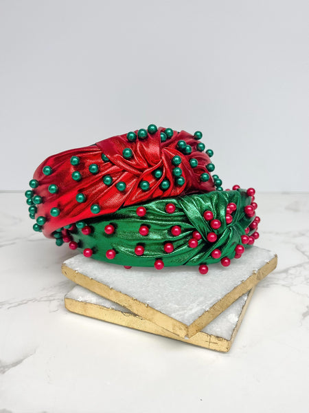 Christmas Pearl Embellished Top Knot Headbands