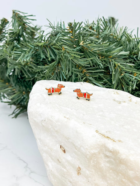 Christmas Dachshund Signature Enamel Stud Earrings