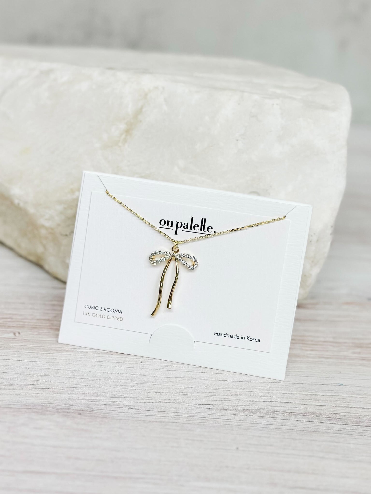 Crystal Bow Pendant Necklace - Gold