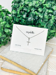 Cubic Zirconia Cross Pendant Necklace - Silver