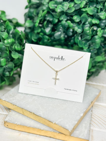 Cubic Zirconia Cross Pendant Necklace - Gold