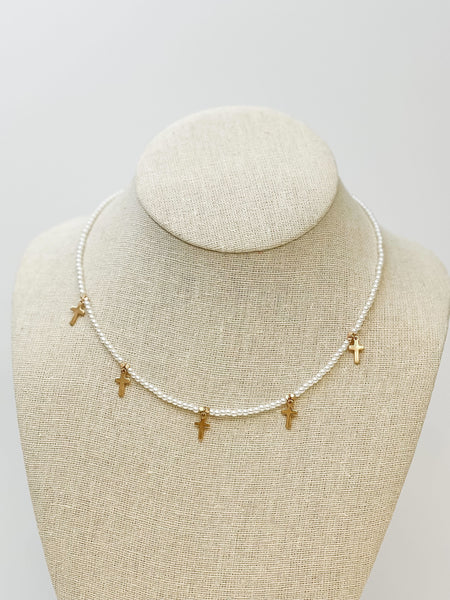 Pearl Strand Cross Station Necklaces