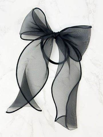 Elastic Organza Hair Bow - Black