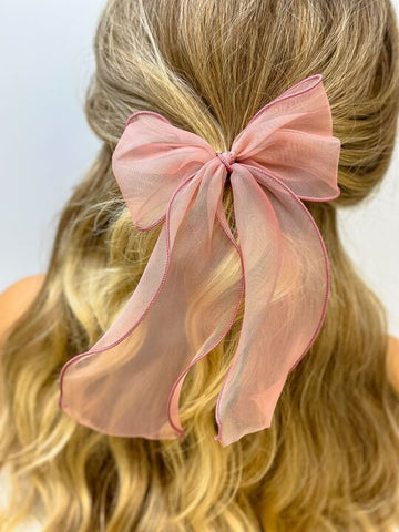 Elastic Organza Hair Bow - Pink