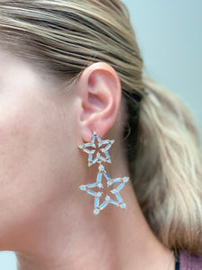 Clear Crystal Winter Star Duo Dangle Earrings