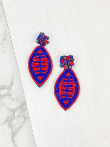 Glitzy Post Football Dangle Earrings - Red & Blue