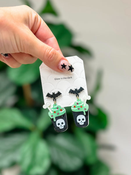 Glow In The Dark Spooky Drink Dangle Earrings