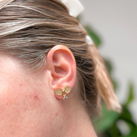 Gold Dipped Tennis Racket Stud Earrings