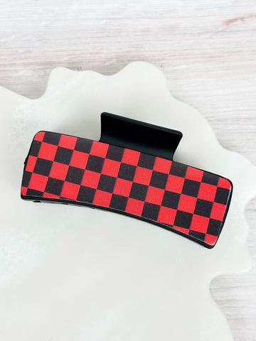 Game Day Large Checkered Hair Clip - Red & Black