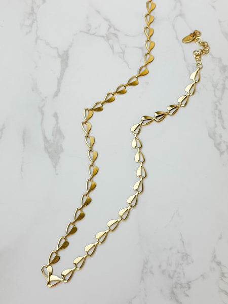 Heart Link Chain Necklace - Gold