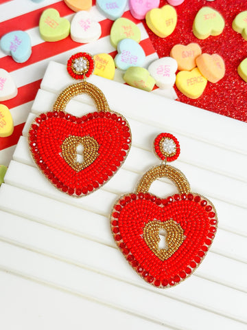 Heart Locket Beaded Dangle Earrings