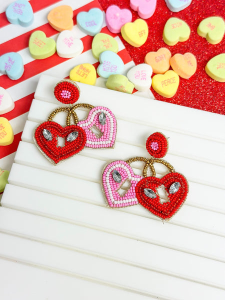 Heart Lockets Beaded Dangle Earrings