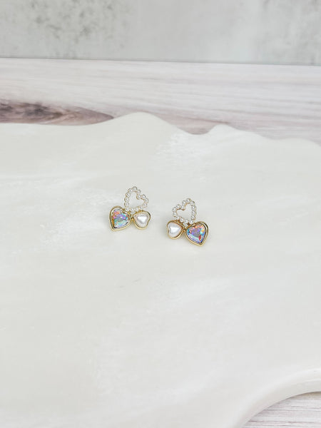 Heart Trio Stud Earrings - White