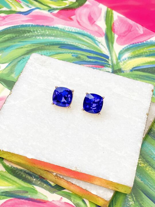 Iridescent Glass Crystal Stud Earrings - Sapphire