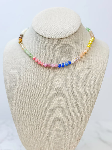 Mixed Gemstone Glass Bead Necklace