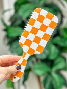 Game Day Checkered Hair Brush - Orange & White