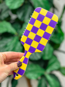 Game Day Checkered Hair Brush - Purple & Yellow