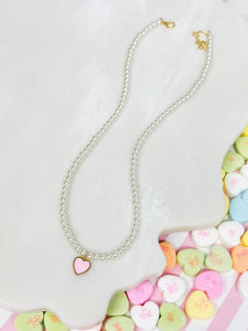 Pearl Bead Heart Charm Necklaces