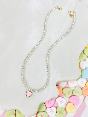 Pearl Bead Heart Charm Necklaces