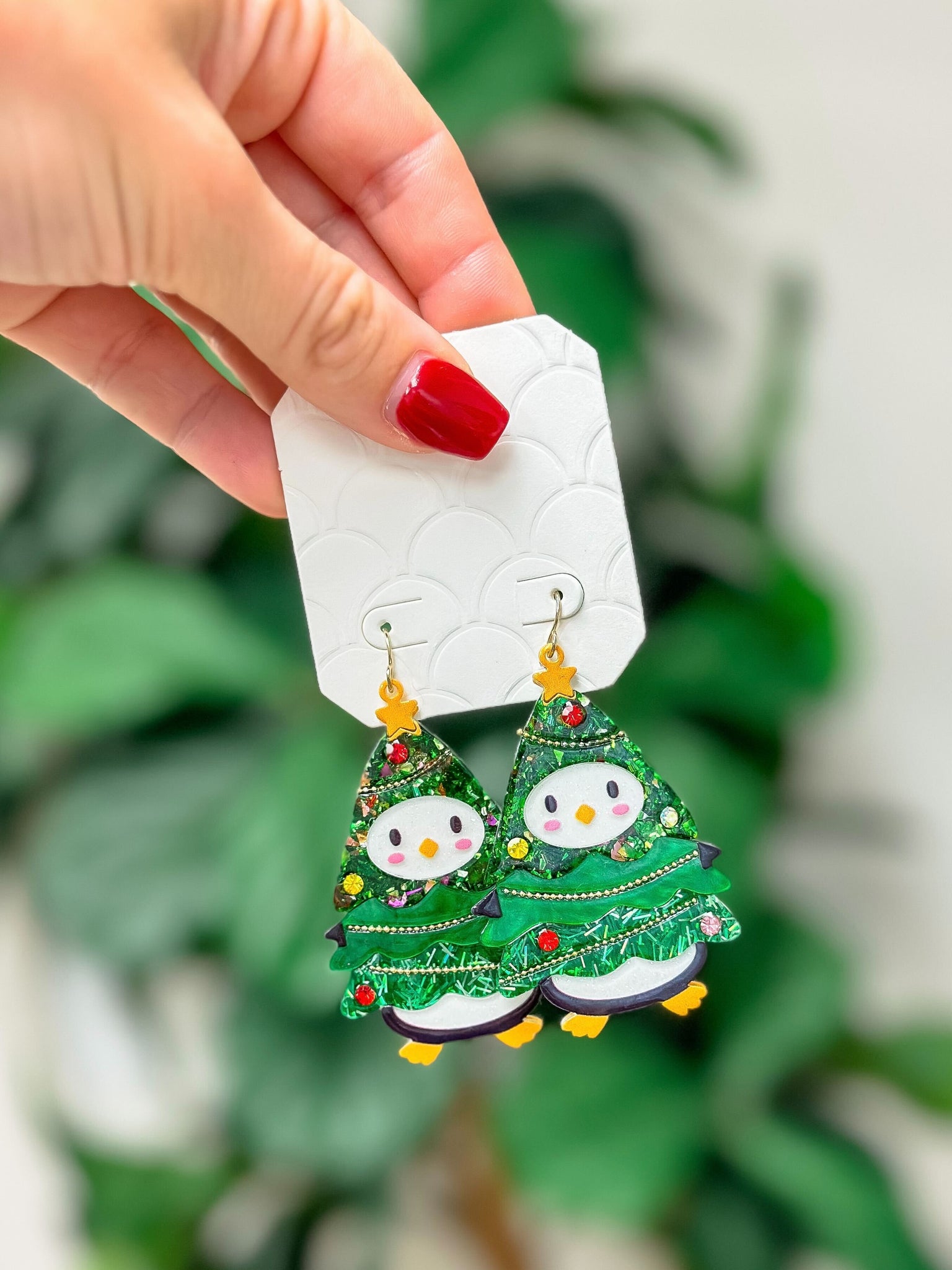 Penguin Christmas Tree Dangle Earrings