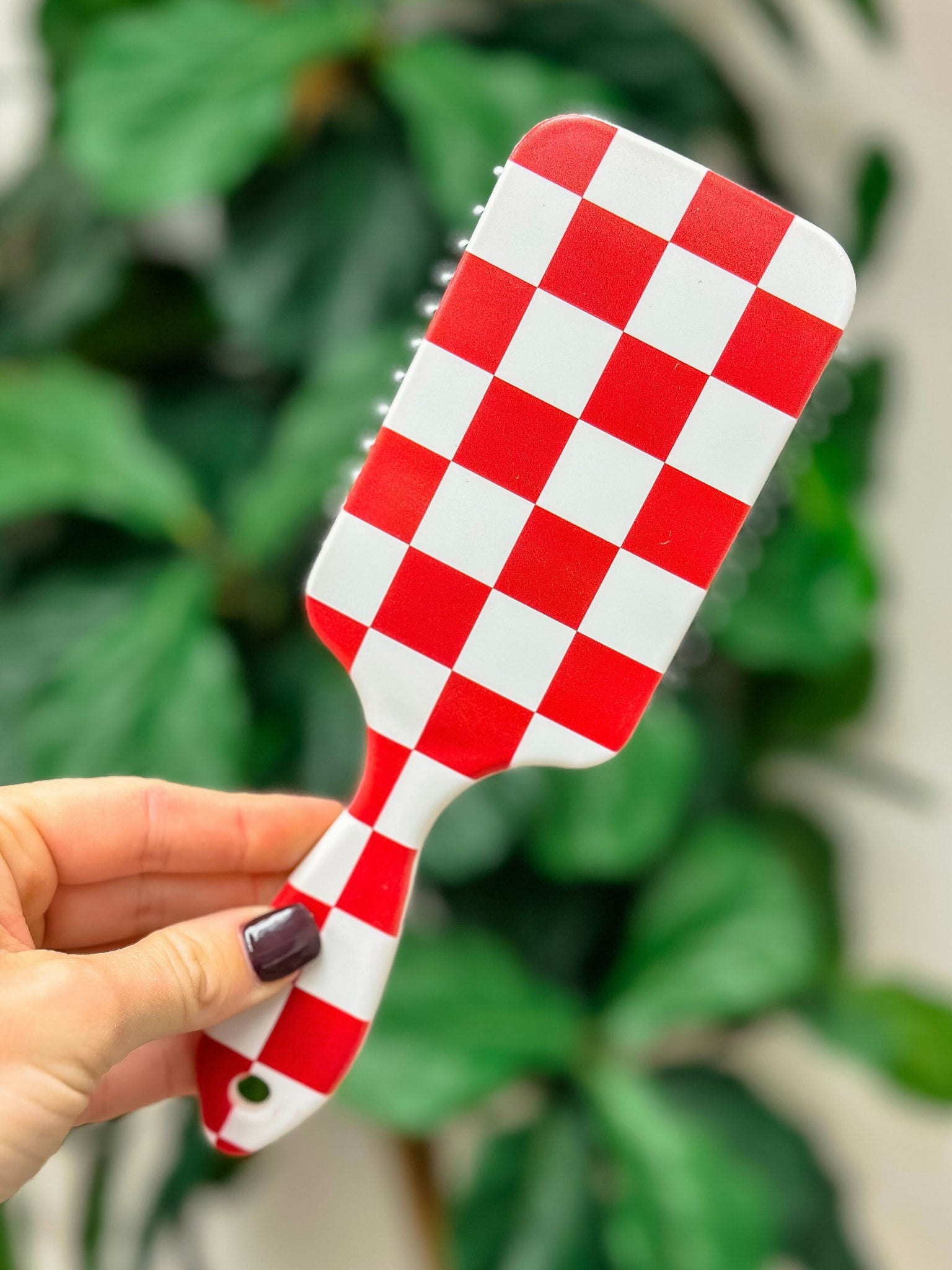 Game Day Checkered Hair Brush - Red & White