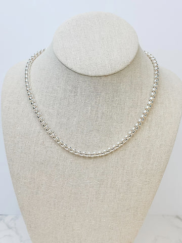 Round Box Chain Necklace - Silver