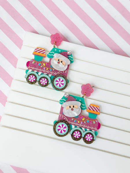 Santa's Train Glitter Dangle Earrings