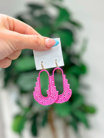 Bold Seed Bead Dangle Earrings - Pink