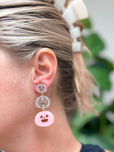 Stacked Pumpkin Dangle Earrings - Pink