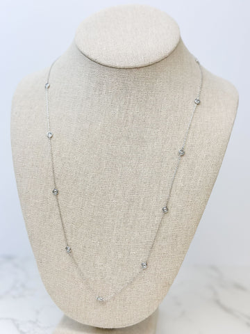 Sterling Silver Pave Station Necklace