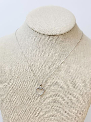 Sterling Silver Pave Heart Pendant Necklace