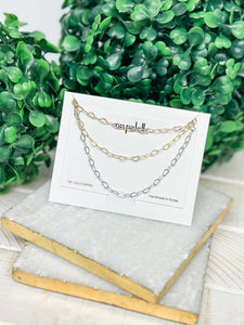 Tri Tone Heart Link Layered Necklace