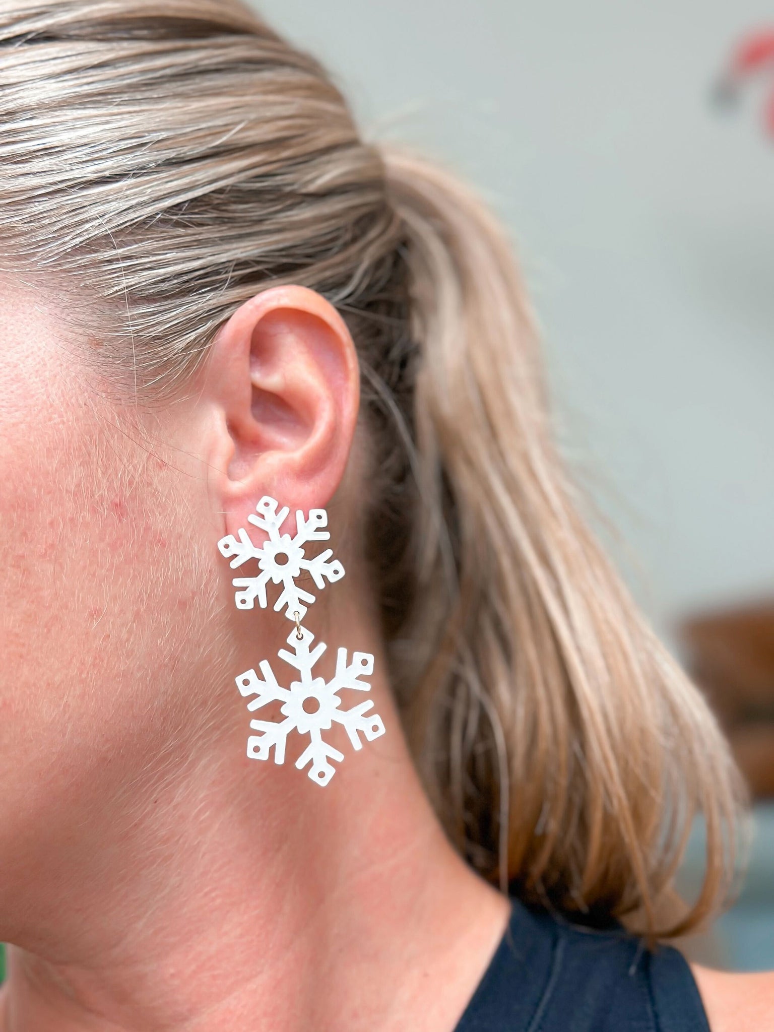 White Snowflake Dangle Earrings