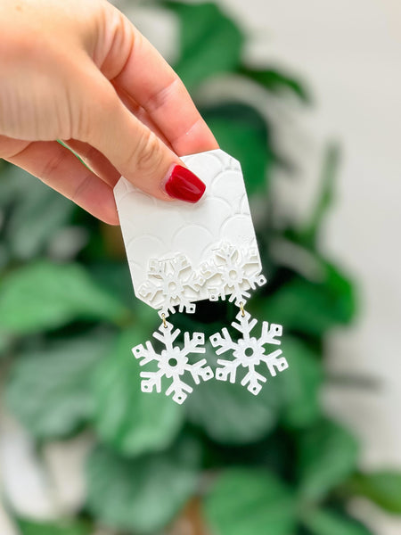 White Snowflake Dangle Earrings