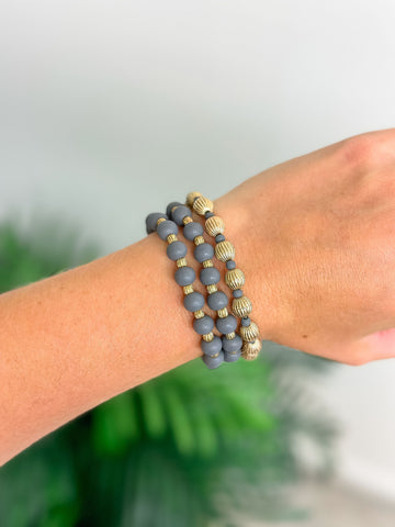 Wood Stack Stretch Bracelet Set - Gray