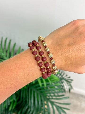 Wood Stack Stretch Bracelet Set - Burgundy