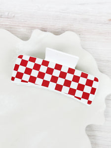 Game Day Large Checkered Hair Clip - Red & White