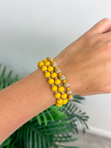 Wood Stack Stretch Bracelet Set - Mustard