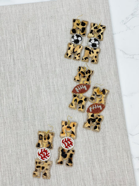 Leopard 'Mom' Sports Beaded Dangle Earrings