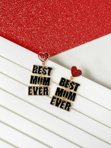 'Best Mom Ever' Enamel Dangle Earrings