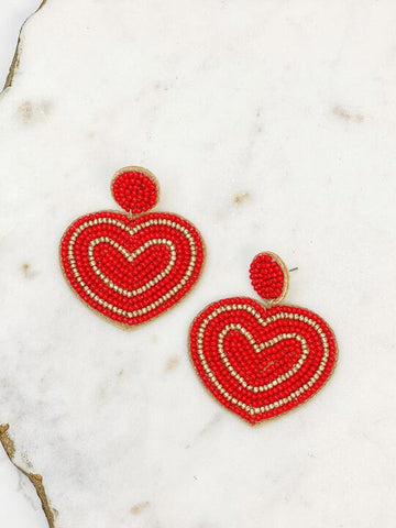 Bold Beaded Heart Dangle Earrings