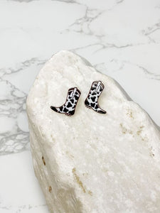 Cow Print Cowboy Boot Acrylic Stud Earrings