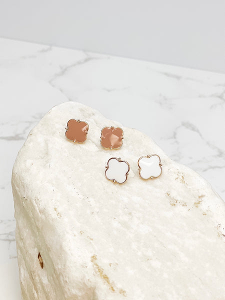 Classic Clover Enamel Stud Earrings