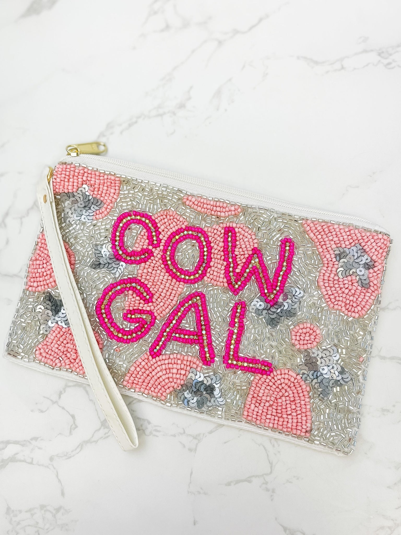 'Cow Gal' Beaded Zip Wristlet