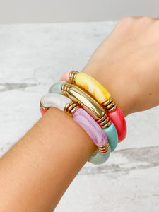 Acrylic Tube Stretch Bracelet Set of 3