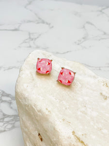 Pink Christmas Pawprint Printed Stud Earrings