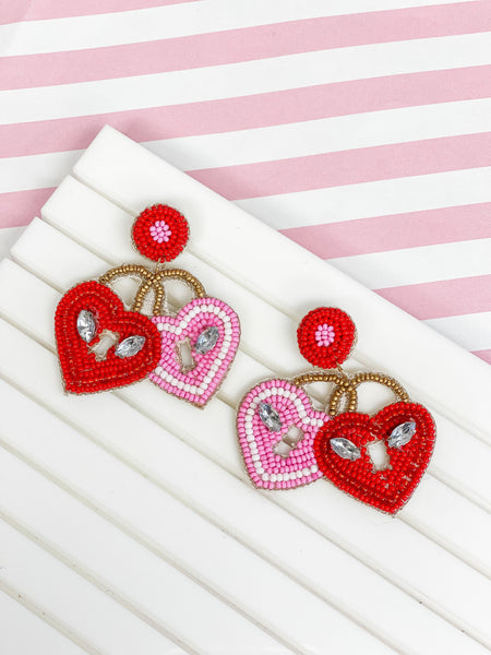 Heart Lockets Beaded Dangle Earrings