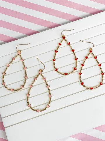 Heart-Studded Teardrop Dangle Earrings